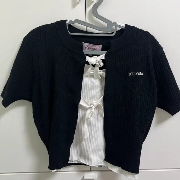[BUNJANG] Rollerla Short-Sleeve Knit Cardigan and Tank Top Set / 로라로라 반팔 니트 가디건 나시 세트