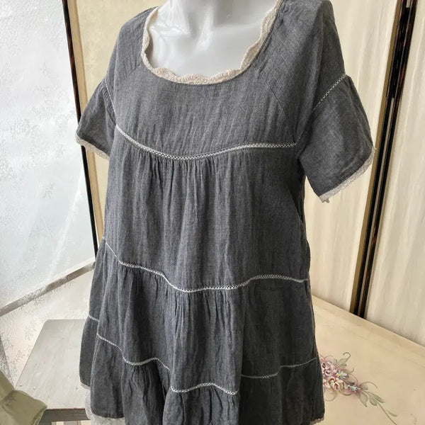 [BUNJANG] Mori Girl Japanese Vintage Grey Crochet Blouse / 그레이 크로셰 블라우스 1326 모리걸 일본빈티지