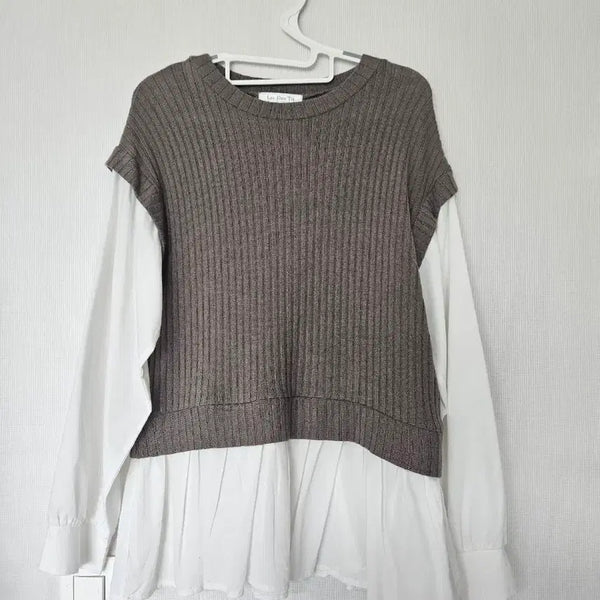 [BUNJANG] Rare Piece Knit Shirt Dress Brown White / 레어피스 니트 셔츠 원피스 브라운 화이트