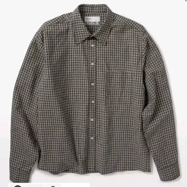 [BUNJANG] Superby Crop Check Long Sleeve Shirt (Black, M) / 슈퍼서브 크롭 체크 긴팔 셔츠 (블랙, M)