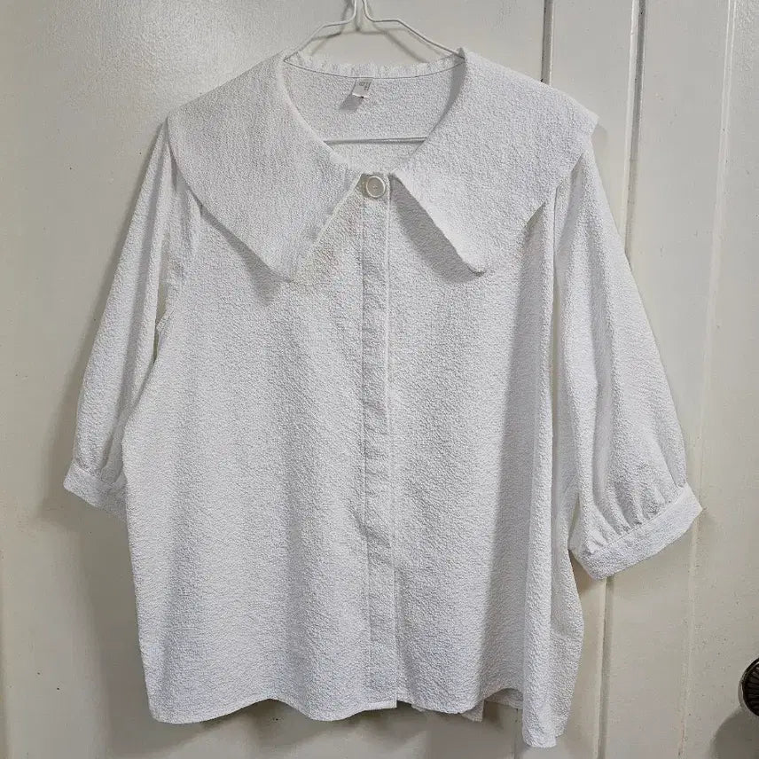 [BUNJANG] White Wide Collar Pleated Blouse (66-77 Size) / 미착용)와이드카라 뒷플리츠 블라우스66-77