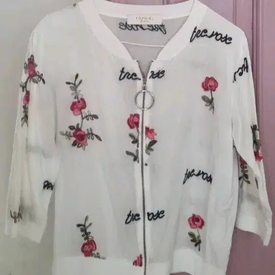 [BUNJANG] Topgirl White Rose Embroidery Jacket / 탑걸 흰색 장미 자수