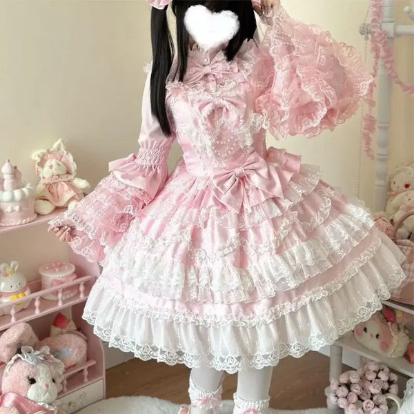 [BUNJANG] Lolita Lace Blouse + Jumper Skirt Set (2 Colors) / 레이스 로리타 블라우스+점퍼스커트 세트(2컬러)