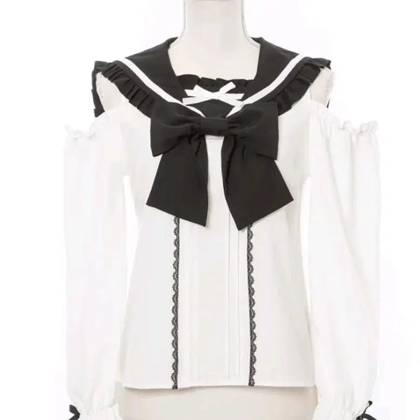 [BUNJANG] Dear My Love Sailor Sera Off-Shoulder Blouse / 디어마이러브 세일러 세라 양산형 지뢰계 어깨트임 오프숄더 블라우스