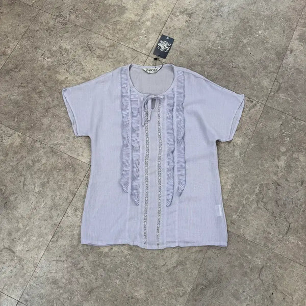 [BUNJANG] Lace Lavender Short Sleeve Blouse / 레이스 라벤더 반팔 블라우스 #csz635