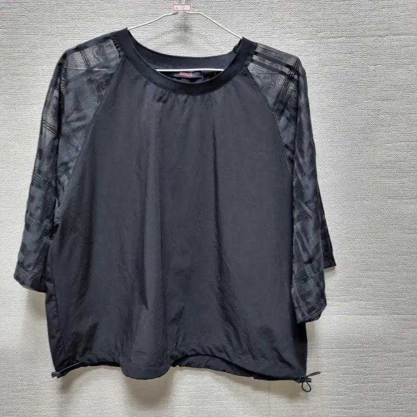 [BUNJANG] 7-Sleeve See-Through Check Panel Blouse / 자165 7부 블라우스