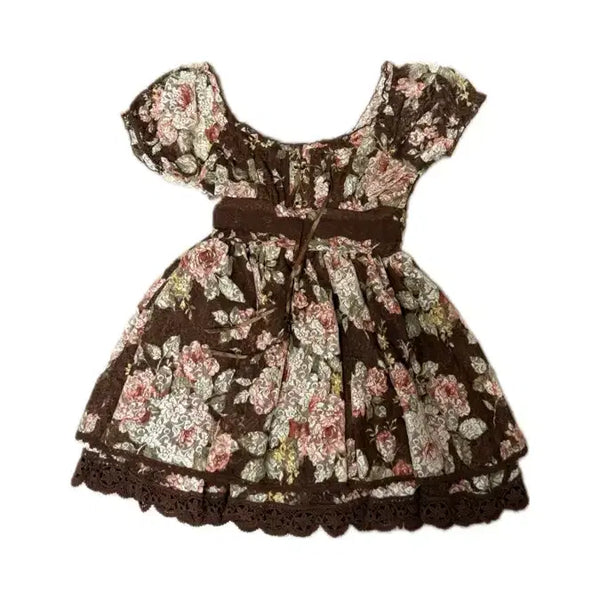 [BUNJANG] LIZ LISA Brown Floral Lace Mini Dress / 리즈리사 브라운 플로럴 레이스 미니 원피스 히메카지 히메갸루