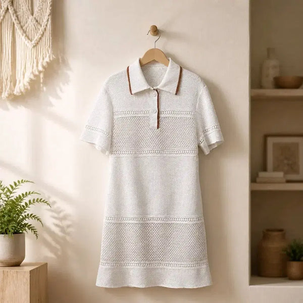 [BUNJANG] SJSJ 2022 Punch Detail Color Block Collar Knit Dress / 한섬 SJSJ 2022 펀칭 디테일  배색 카라 니트 원피스