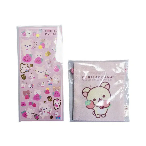 [BUNJANG] San-X Rilakkuma Strawberry Sticker & Pouch Set / San-X 코리락쿠마 딸기 스티커 & 파우치 세트