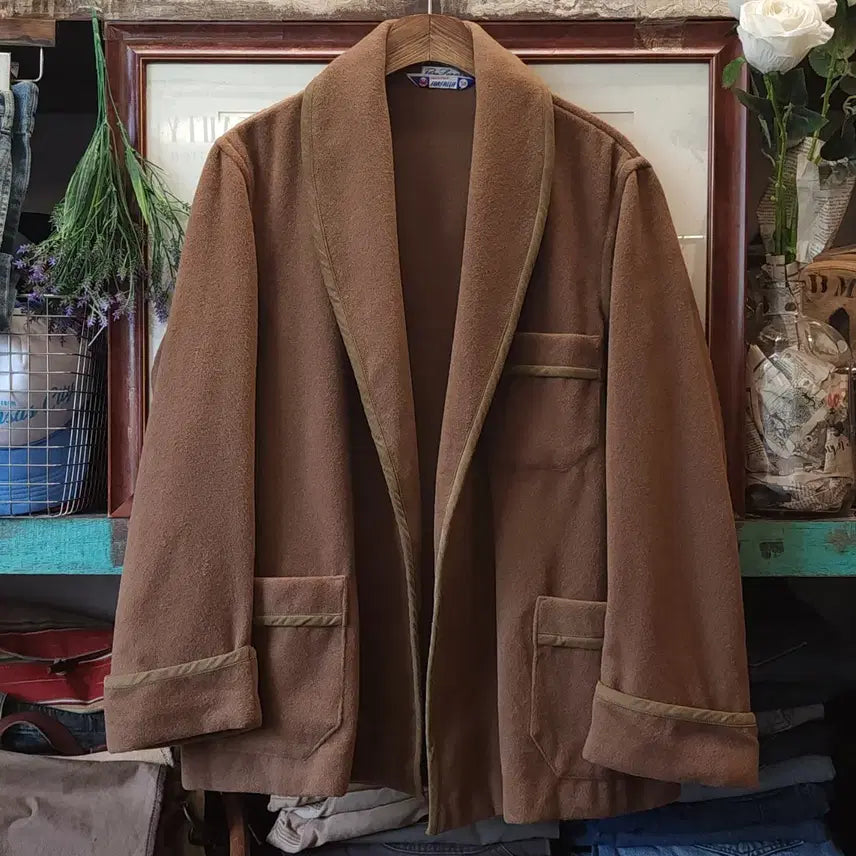 [BUNJANG] 80s Vintage Smoking Jacket Belted Robe Coat / 80s 빈티지 스모킹 자켓 스모킹 코트 벨티드 로브코트 브라운 파팔라