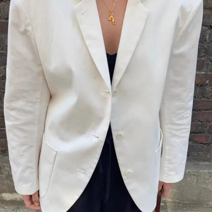 [BUNJANG] Women's White Oversized Cotton Jacket (Spring/Summer) / 여성 화이트 오버핏 자켓 (봄여름용)