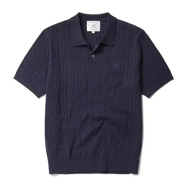 [BUNJANG] XXL Henry Cotton's Ripple Cable Knit Polo Short Sleeve T-Shirt / XXL 헨리코튼 리플리 꽈배기 케이블 니트 폴로 반팔 카라티