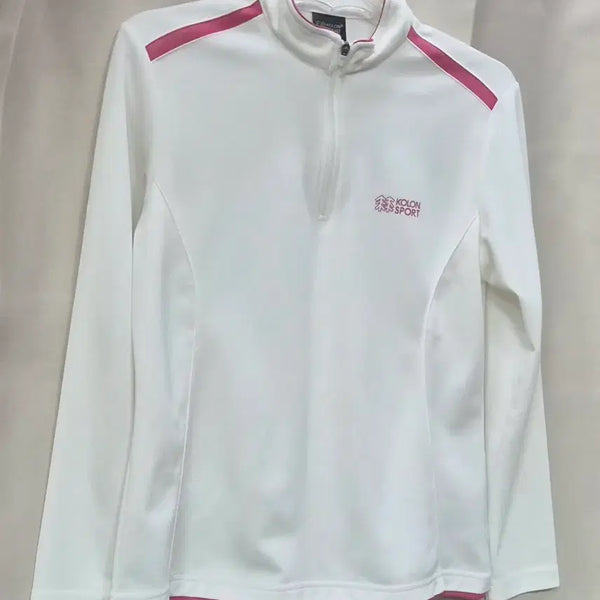[BUNJANG] KOLON SPORT White/Pink Half-Zip T-Shirt Size 90 / 코오롱스포츠 화이트/핑크 라인 반집업 티셔츠