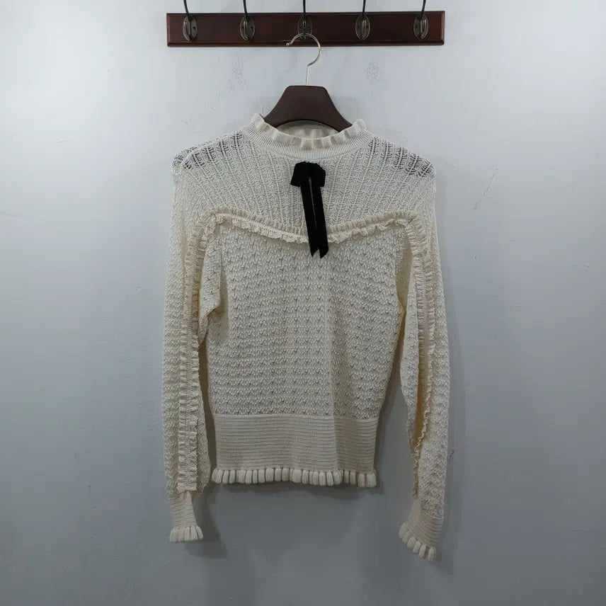 [BUNJANG] Zara Women's Beige Transitional Ribbed Long Sleeve Knit Top M / M 자라 여성 베이지 간절기 리본 긴팔 니트
