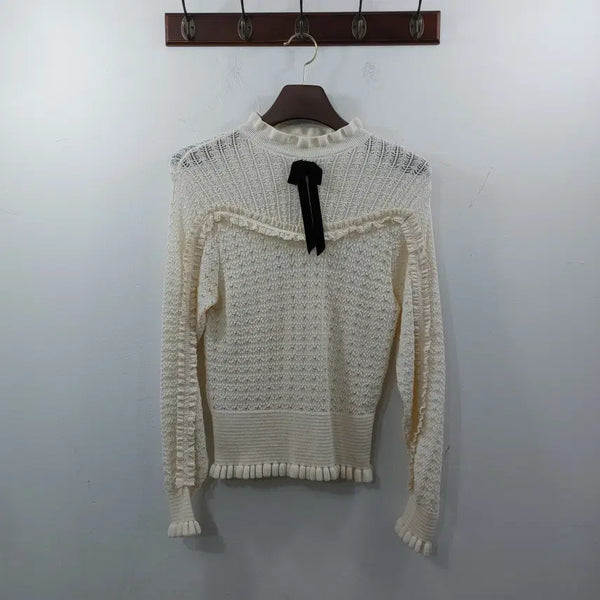 [BUNJANG] Zara Women's Beige Transitional Ribbed Long Sleeve Knit Top M / M 자라 여성 베이지 간절기 리본 긴팔 니트