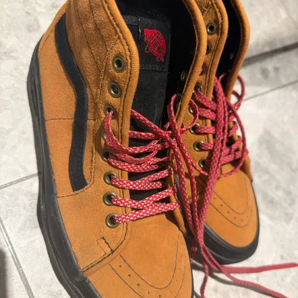 [BUNJANG] Vans SK8-Hi Suede Brown Red Shoelaces Size 245 / 반스 스케이트 하이 스웨이드 브라운 레드 슈레이스 245
