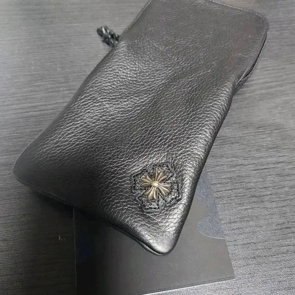 [BUNJANG] Chrome Hearts Silver Embellished Leather Glasses Case / 크롬하츠 안경 케이스 은장식 레더 파우치