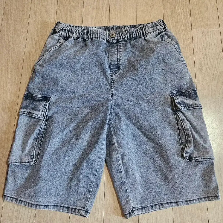 [BUNJANG] Unisex Light Wash Cargo Denim Shorts / 28~프리) 연청 카고 데님 밴딩 반바지 남여공용가능 (MP1)