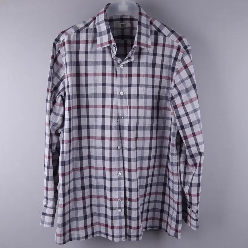 [BUNJANG] Daks Linen Blend Medium Check Long Sleeve Casual Shirt (Size 105) / 닥스 린넨 혼방 미듐체크 긴팔 캐주얼 셔츠 남방 (105)