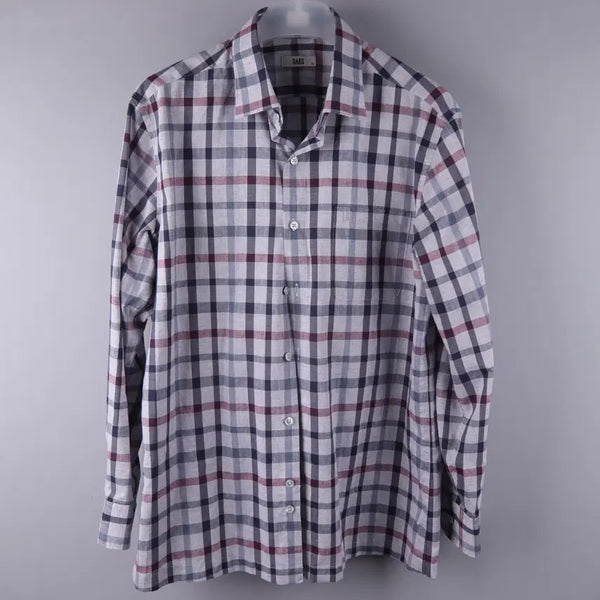 [BUNJANG] Daks Linen Blend Medium Check Long Sleeve Casual Shirt (Size 105) / 닥스 린넨 혼방 미듐체크 긴팔 캐주얼 셔츠 남방 (105)