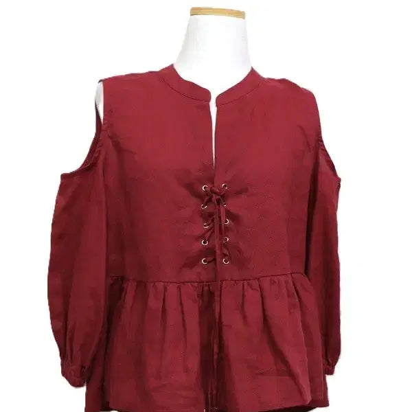 [BUNJANG] 100% Linen Flare Blouse - Wine / w77 천연마100 플레어블라(어깨만노출)/여(프리)/가슴둘레100/사놀