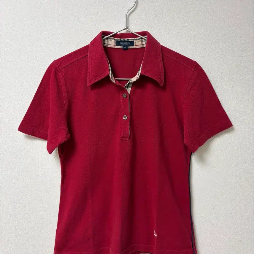 [BUNJANG] Burberry Burgundy Check Detail Polo T-Shirt / 버버리 버건디 카라 티셔츠