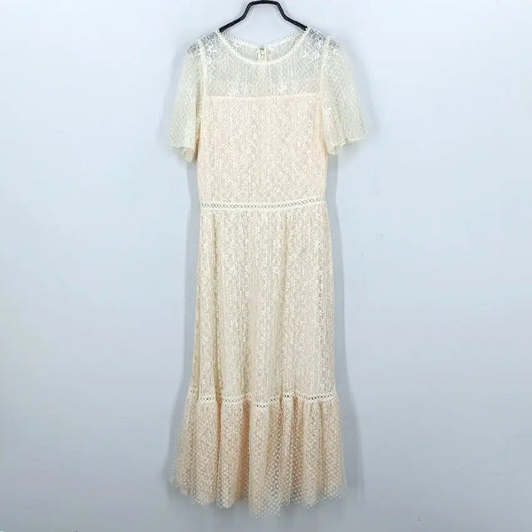 [BUNJANG] Lenibon Women's Summer Embroidered Lace Short Sleeve Dress Cream / 레니본 여성 여름 자수레이스 반팔원피스 크림82 (HU45716)
