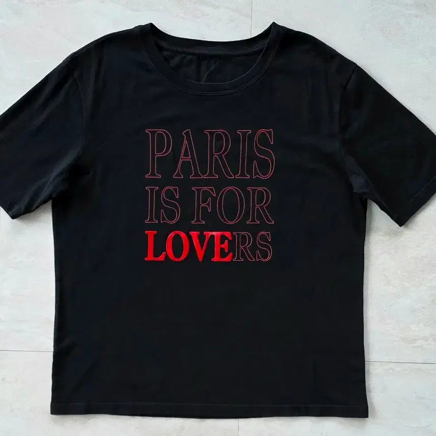 [BUNJANG] Sandro 'PARIS IS FOR LOVERS' Velvet Detail Cotton T-Shirt / [정품] 산드로'PARIS IS FOR LOVERS' 벨벳 포인트 반팔티
