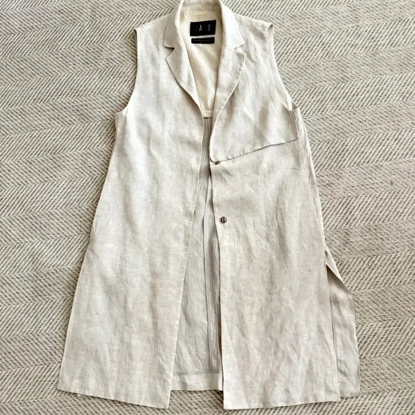 [BUNJANG] Daks Beige 100% Linen Sleeveless Jacket / 닥스 베이지 100% 린넨 민소매 자켓