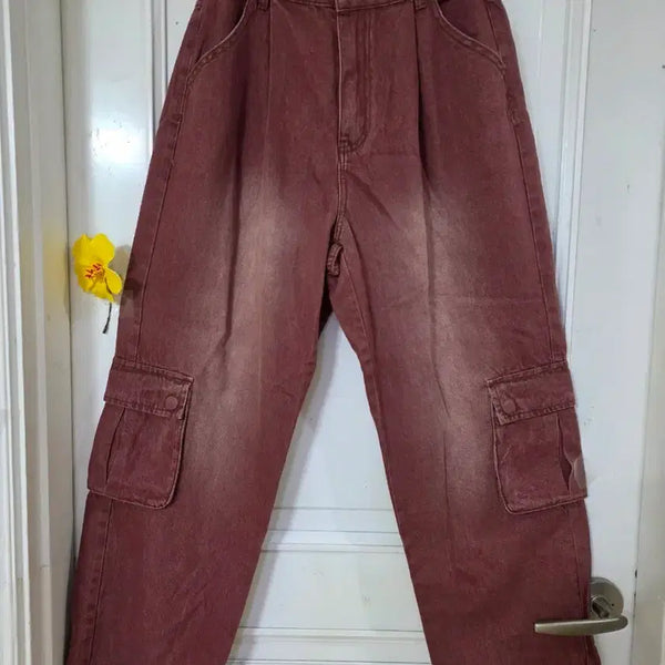 [BUNJANG] Wide Leg Cargo Cotton Pants / 봄 가을  여름  고급스런  디자인이쁜  카고  밴딩 와이드  면 통바지