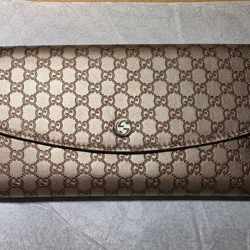 [BUNJANG] Gucci GG Logo PVC Long Wallet Metallic Brown / 구찌 GG로고 PVC 장지갑 256926 미사용 S급