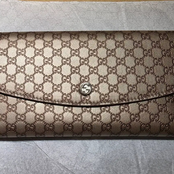 [BUNJANG] Gucci GG Logo PVC Long Wallet Metallic Brown / 구찌 GG로고 PVC 장지갑 256926 미사용 S급