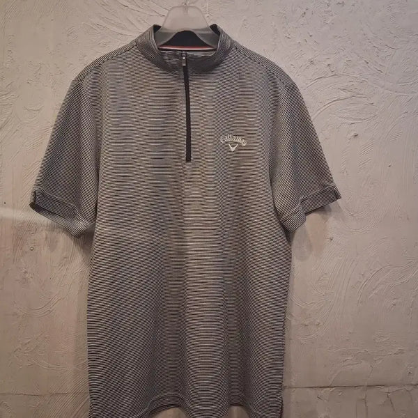 [BUNJANG] Callaway Golf Wear Men's Striped 1/4 Zip Short Sleeve T-Shirt / 캘러웨이 골프웨어 남성 반팔 티셔츠