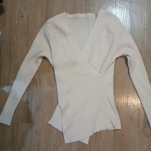 [BUNJANG] Apricot Pink Wrap Design Knit Top - Size 55 / 살구핑크색 랩 디자인 니트/55