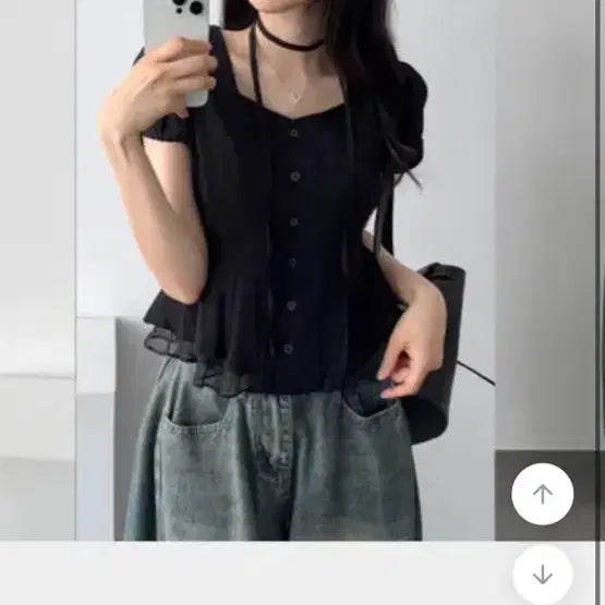 [BUNJANG] Ablhy Square Neck Muffler Set Short Sleeve Blouse / 에이블리 스퀘어넥 머플러세트 반팔 블라우스