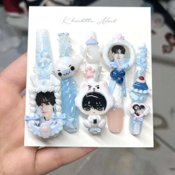 [BUNJANG] Customizable Idol-Inspired Anime Nail Tips / 아이돌 주문제작 오마카세 애니 네일팁