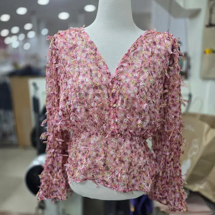 [BUNJANG] Zarashifon Flower Pattern Frill Blouse / 자라쉬폰 플라워 패턴 프릴 블라우스