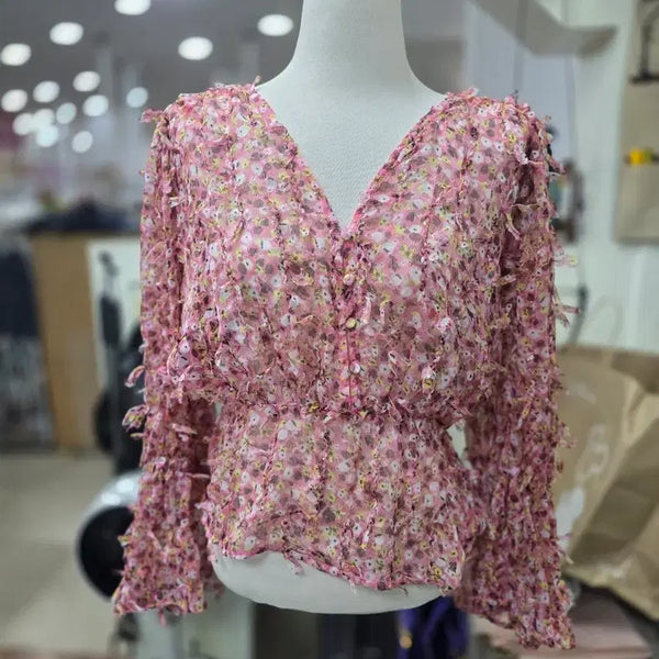 [BUNJANG] Zarashifon Flower Pattern Frill Blouse / 자라쉬폰 플라워 패턴 프릴 블라우스