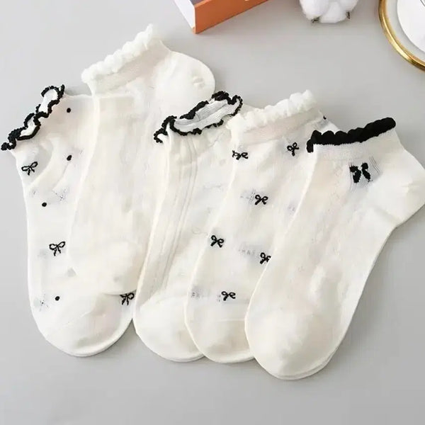 [BUNJANG] Lace Ribbon Socks 10-Pair Set / 레이스 리본 양말 10켤레 세트