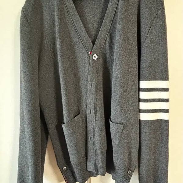 [BUNJANG] Thom Browne Tricolor Stripe Milano Stitch Cardigan Grey Size 4 / [정품/4]/직거래 톰브라운 사선완장 밀라노스티치 가디건 그레이