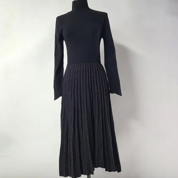 [BUNJANG] TIME Pleated Glitter Knit Dress Black FREE / [한섬 정품] TIME 타임 글리터 펄 플리츠 니트 원피스 블랙 FREE