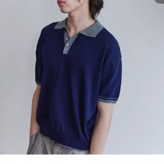[BUNJANG] Wavyeness Kara Half Sleeve Knit Navy Size 2 / 웨이비니스 카라 빈팔 니트 (2)