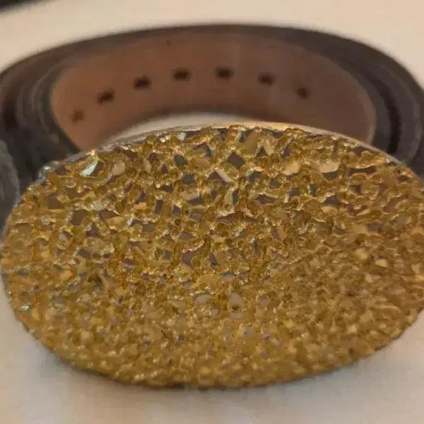 [BUNJANG] Gold Metal Vintage Buckle Leather Belt / 골드 메탈 빈티지 버클 가죽벨트