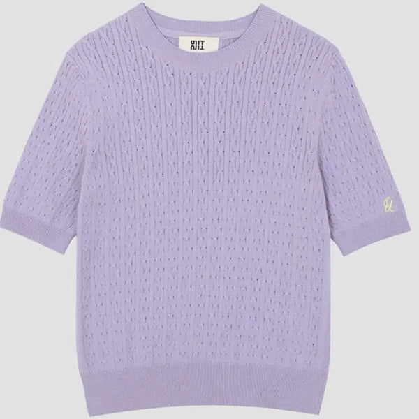 [BUNJANG] UNIT Cable Knit Short Sleeve T-Shirt Violet M / (새상품) 유닛 케이블 반팔 니트