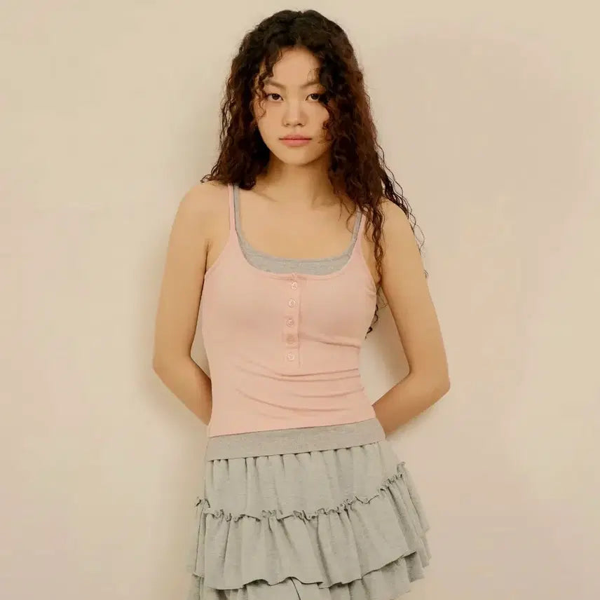 [BUNJANG] Maren Five Layered Henley Neck Bra Top / 마른파이브 레이어드 헨리넥 브라탑 캡나시