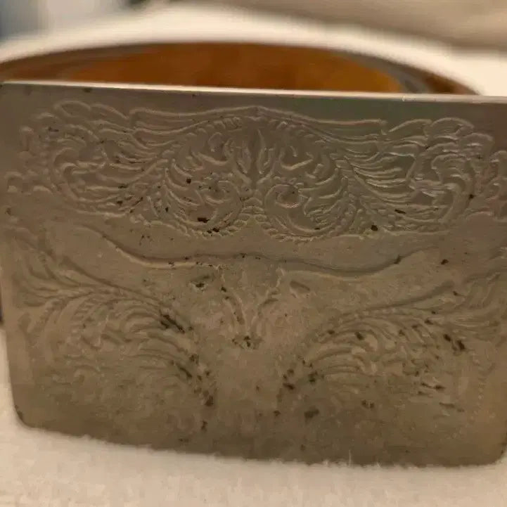 [BUNJANG] Vintage Leather Belt Eagle Pattern Silver Buckle / 빈티지 가죽 벨트