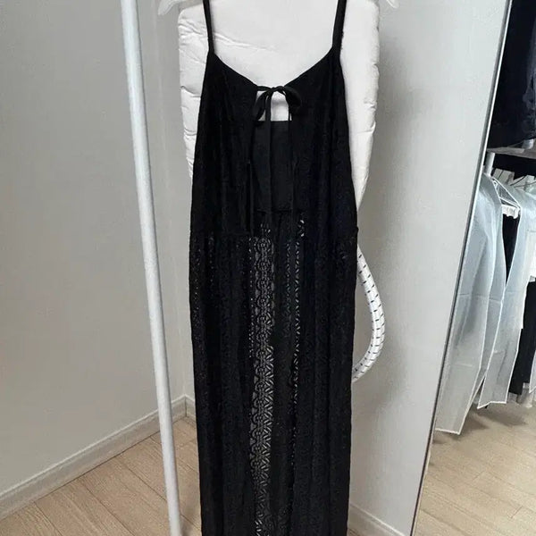 [BUNJANG] Nanningu Black Lace Long Dress / [미착용새상품/택o] 난닝구 블랙 레이스 롱 원피스 레이어드 마넬브원피스