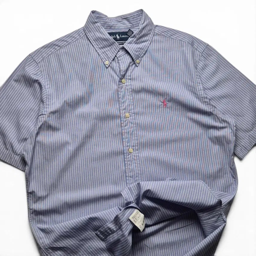[BUNJANG] Polo Ralph Lauren Striped Half Shirt - Size M / [3일간 20%할인] [M] 폴로 랄프로렌 스트라이프 하프셔츠