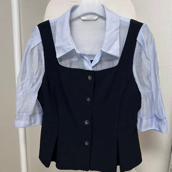 [BUNJANG] Kenneth Lady Layered Blouse Blue / 케네스레이디 레이어드 블라우스 블루