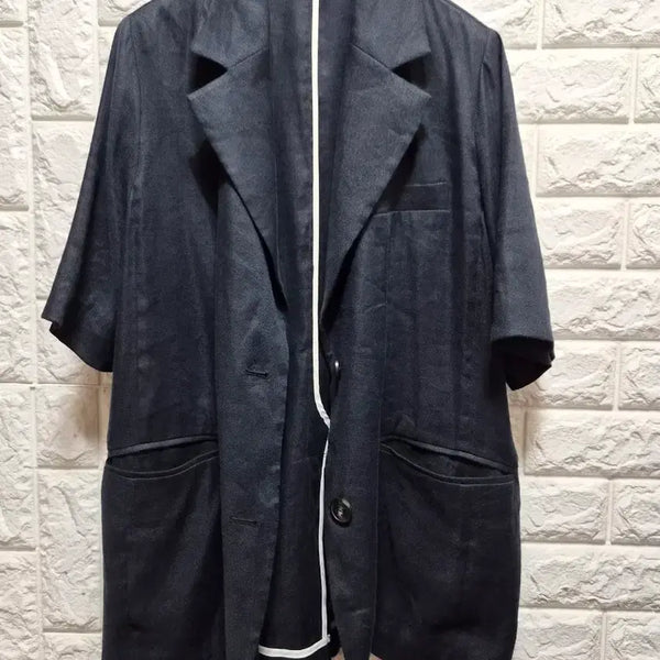 [BUNJANG] Sisley M. Rayon Oversized Short-Sleeve Jacket Navy / 시슬리 마.레이온 오버핏 반팔 자켓 네이비